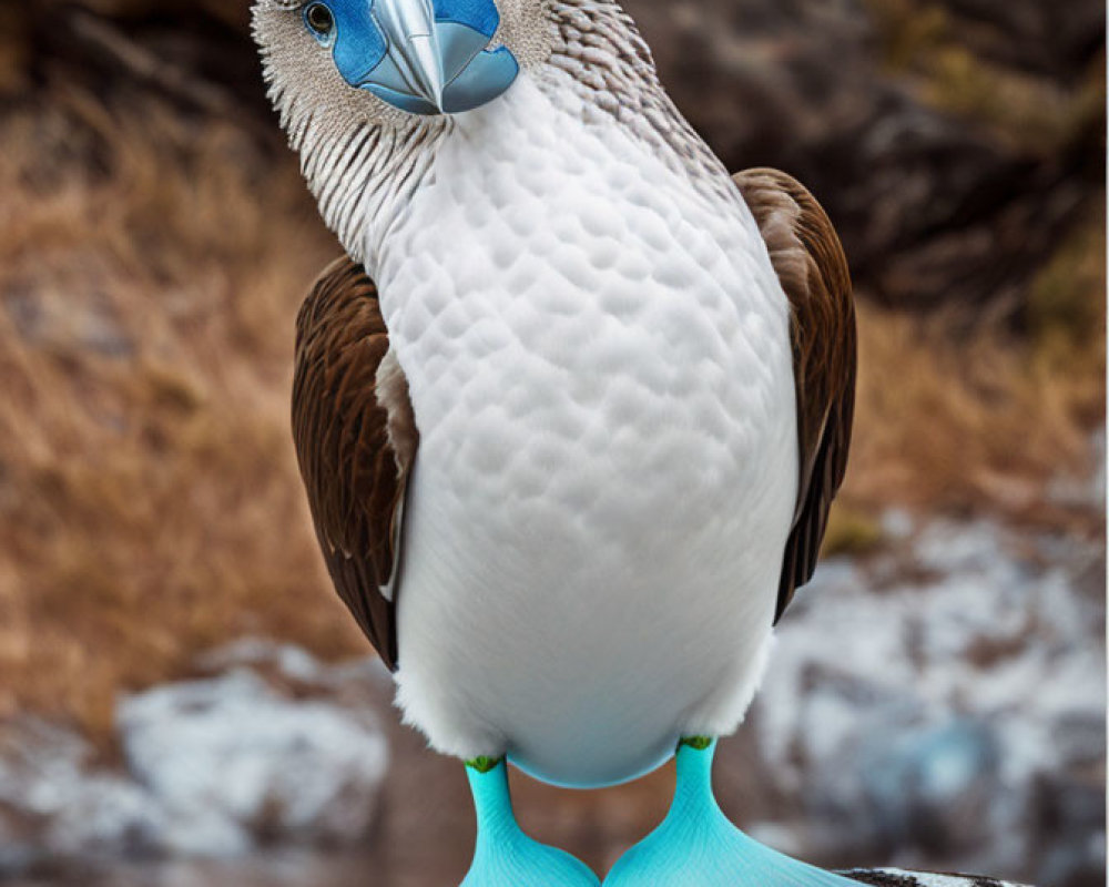 Blue-Footed Booby with Piercing Blue Eyes and Webbed Feet