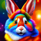 Colorful Rainbow Rabbit Illustration on Multicolored Bokeh Background