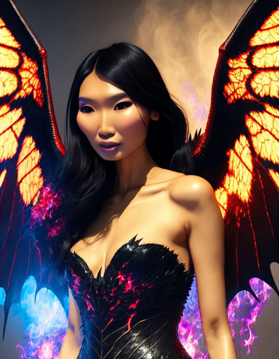 Otherworldly figure with butterfly wings in vibrant colors