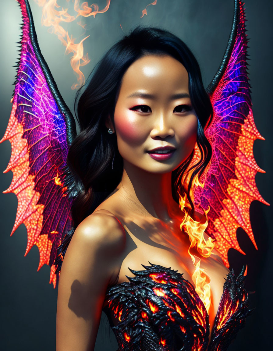 Fiery Dragon Wings and Ethereal Scale Outfit Design