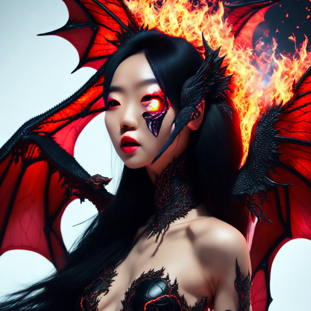 Fantasy Makeup: Dragon Wings, Fiery Effects, Red & Black Palette