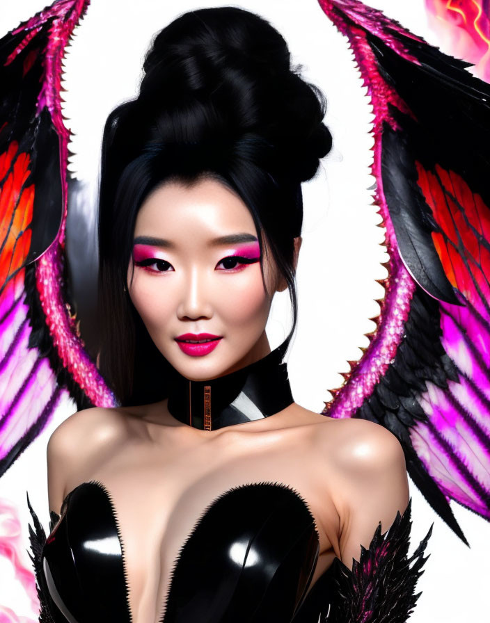 Digital Artwork: Asian Woman with Elaborate Updo and Pink Eyeshadow