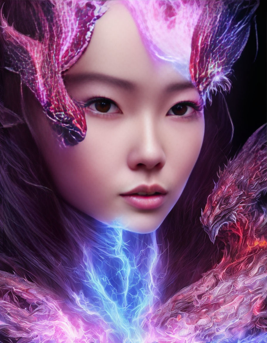 Portrait of Person with Luminous Purple Accents and Ethereal Elements