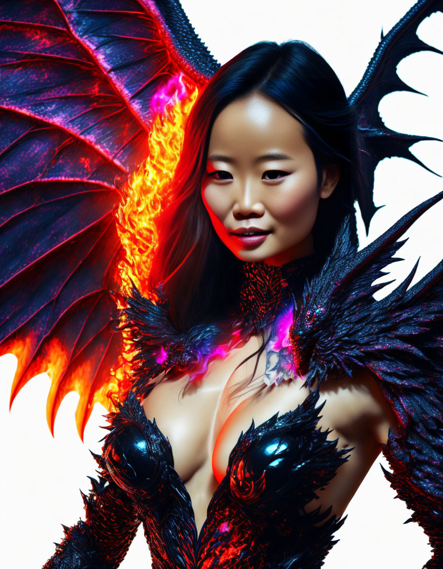 Fantasy Character in Dark Armor with Vibrant Wings