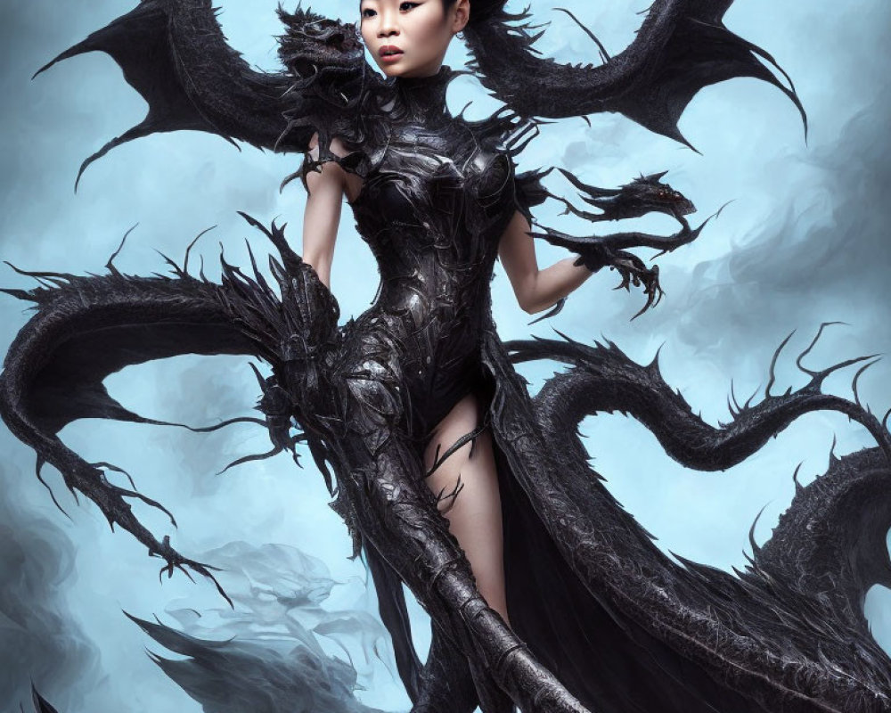 Elaborate Black Dragon Costume with Wing-like Attachments