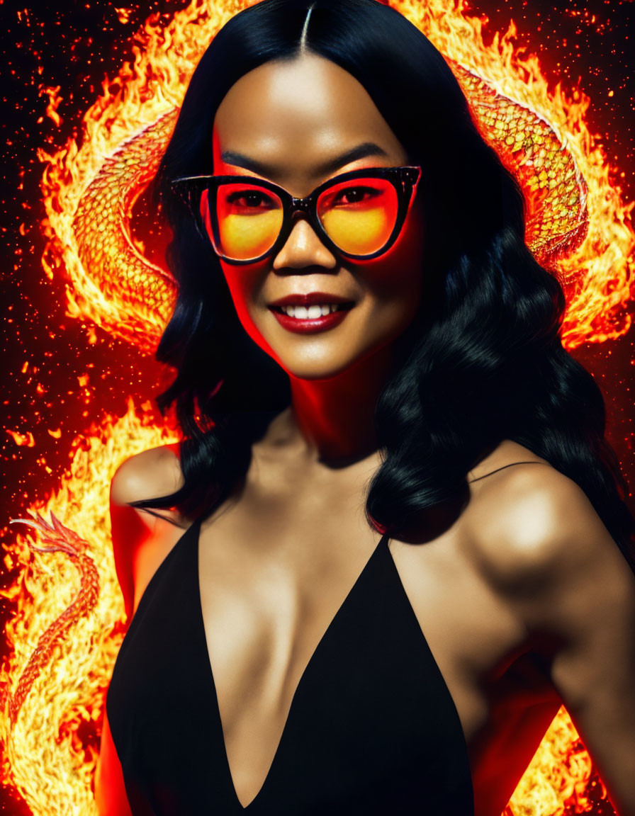 Portrait of a Confident Woman with Fiery Background