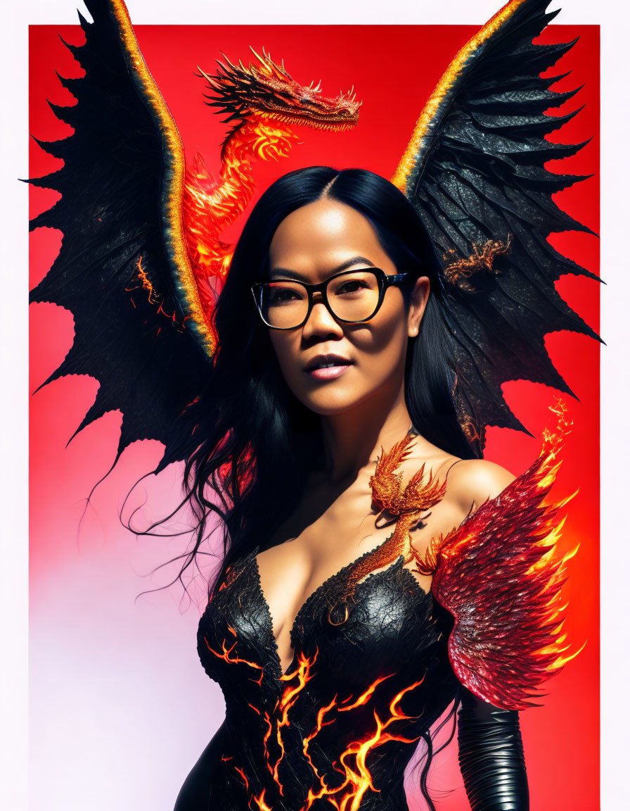 Portrait of a Powerful Woman with Dragon Elements