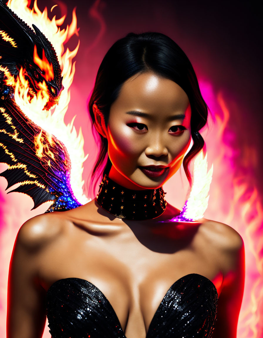 Fantasy Portrait of Confident Woman with Fiery Wings