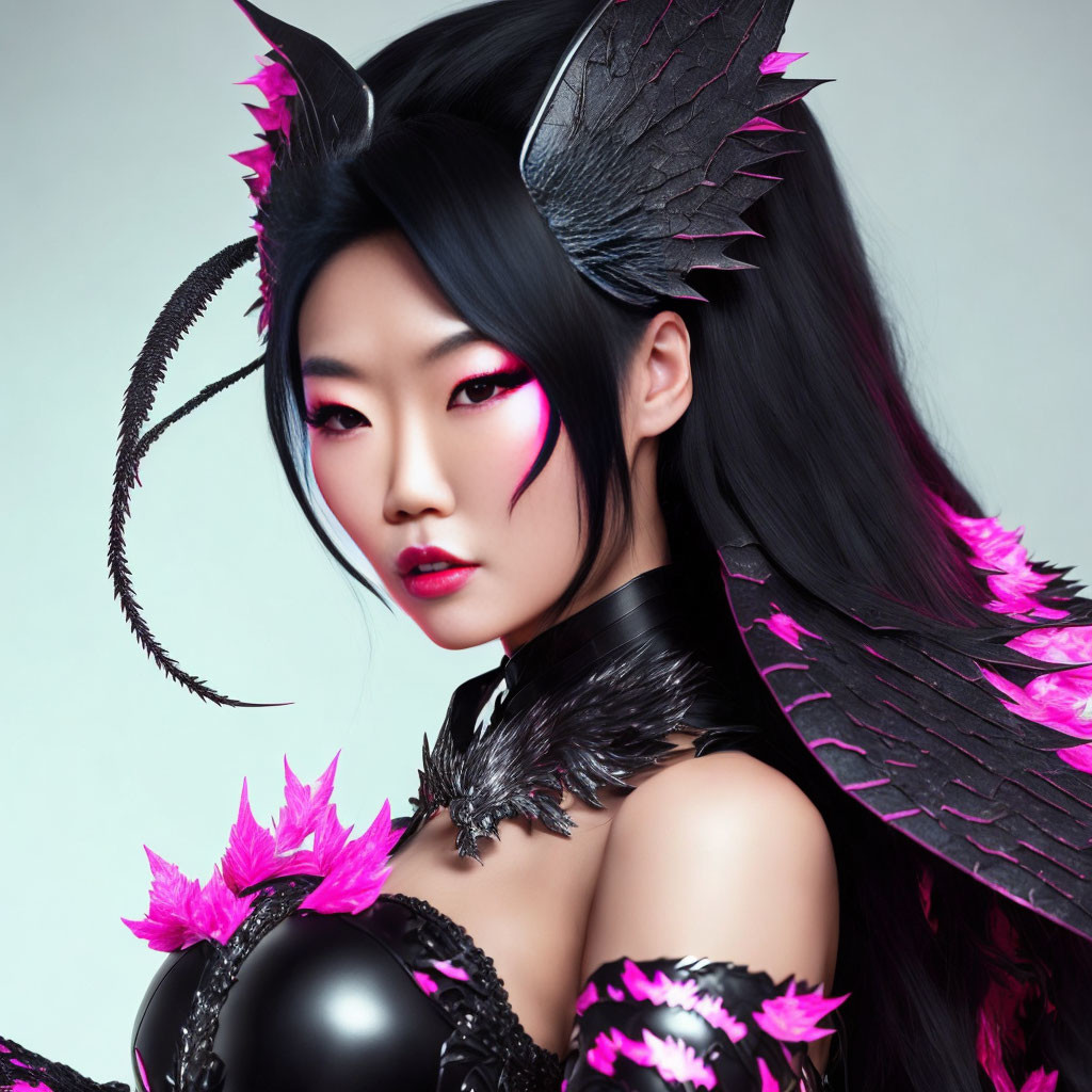 Woman in Pink Makeup & Feathered Costume: Fantasy Character Look