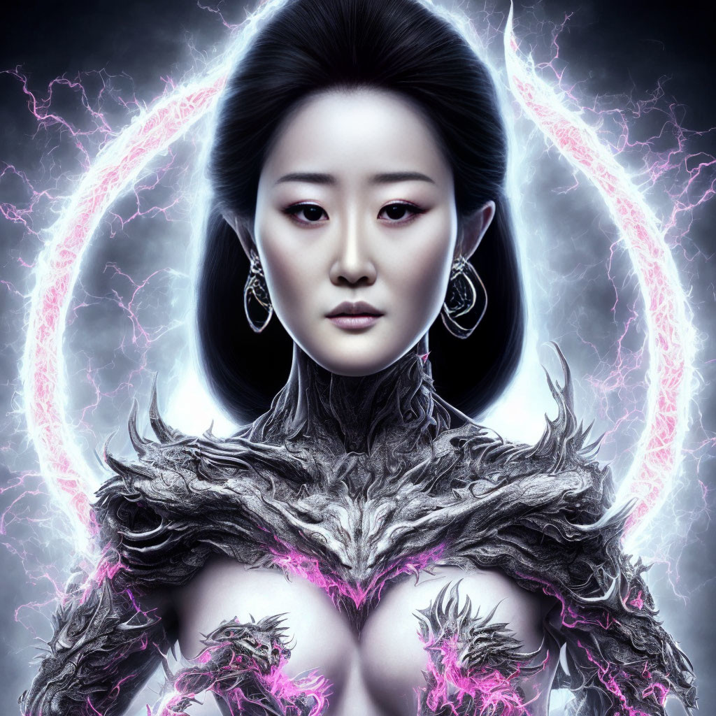 Mystical aura woman digital artwork with electric pink energy