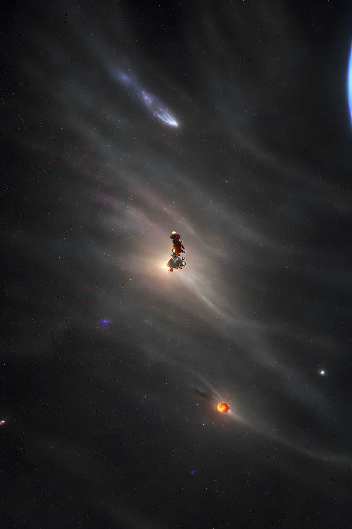 Astronaut surrounded by galaxies, nebulae, stars in deep space