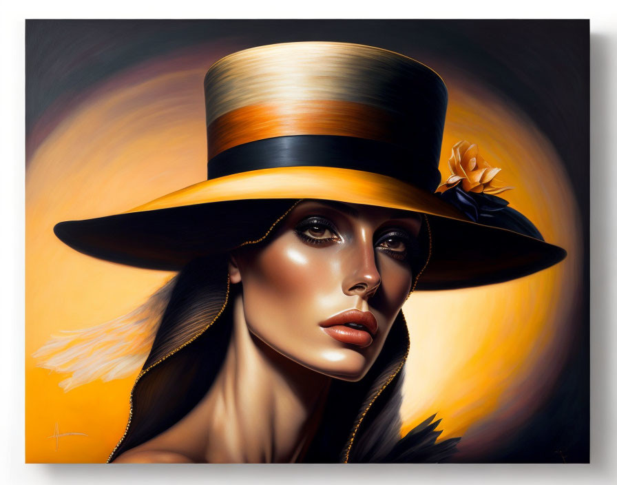 Stylized portrait of a woman in large-brimmed hat with gradient shades