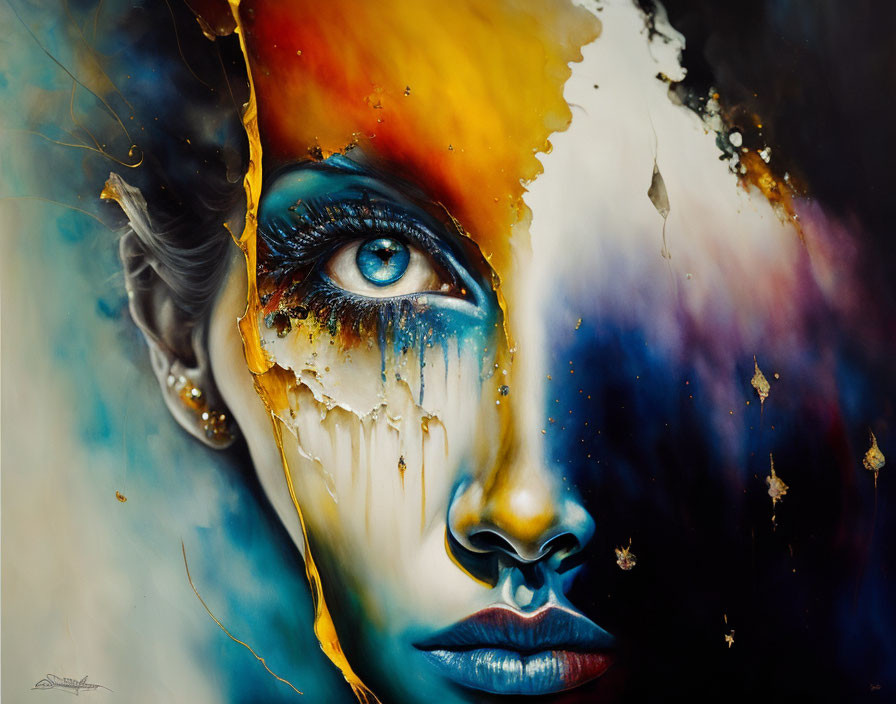 Vibrant surreal painting blending realism and cosmic motifs