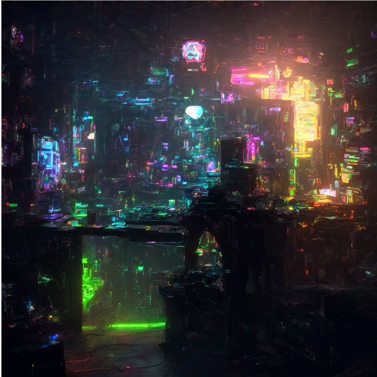 Futuristic cyberpunk cityscape with neon lights