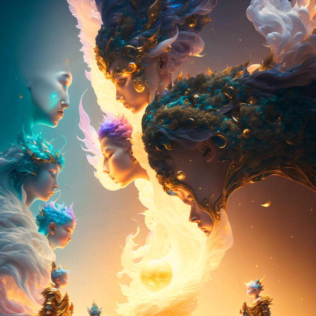 Ethereal beings in radiant, fantastical artwork