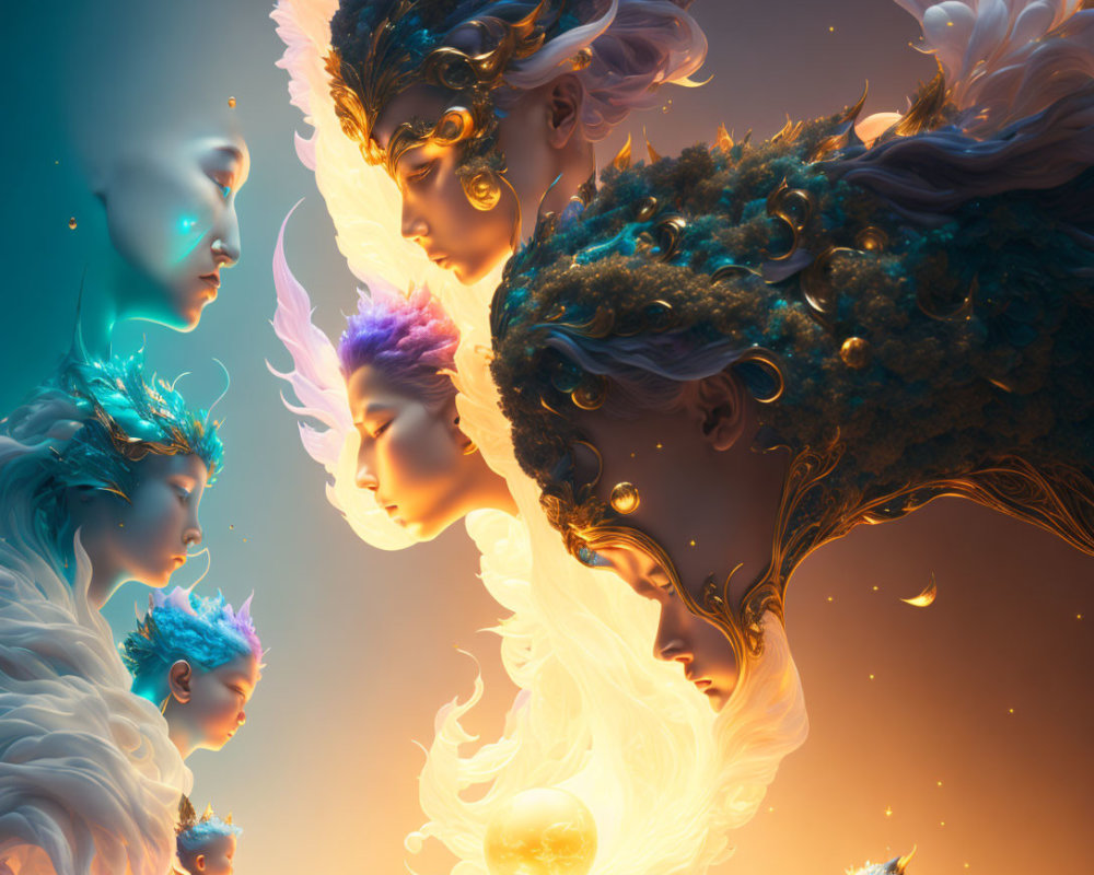 Ethereal beings in radiant, fantastical artwork