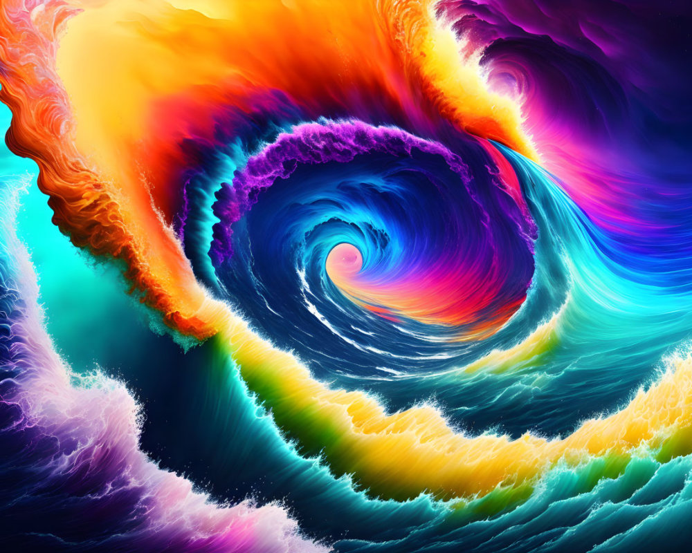 Colorful Swirling Vortex Digital Artwork in Blues, Oranges, Purples, and