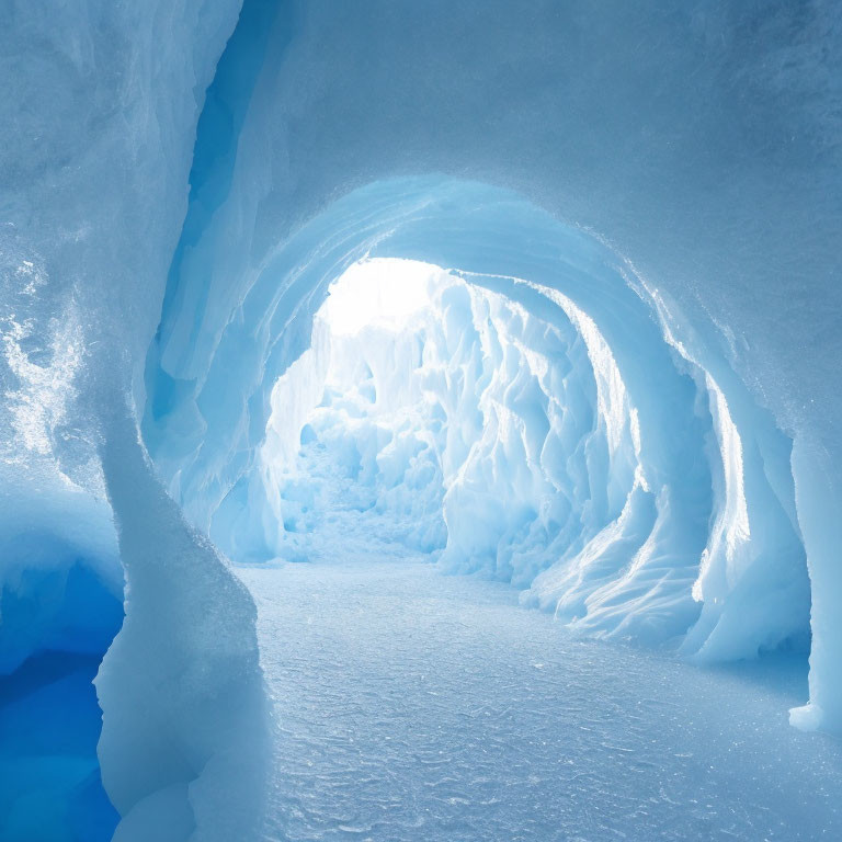 Icy Blue Glacier Cave with Smooth to Jagged Walls