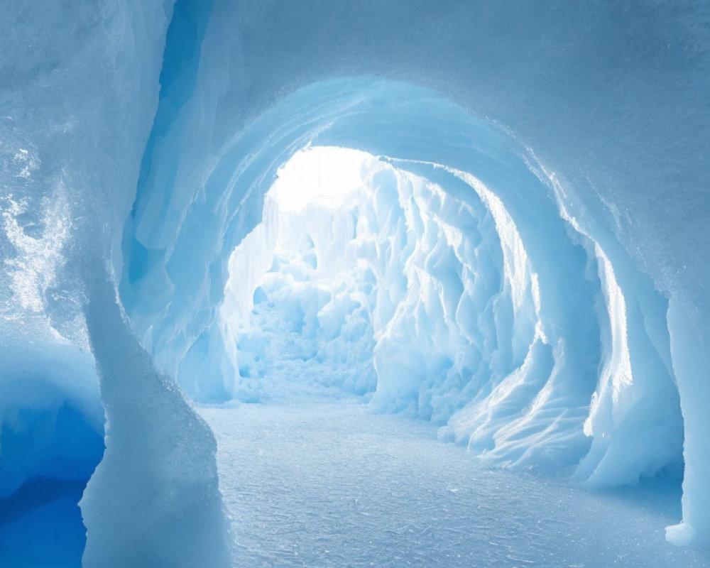 Icy Blue Glacier Cave with Smooth to Jagged Walls