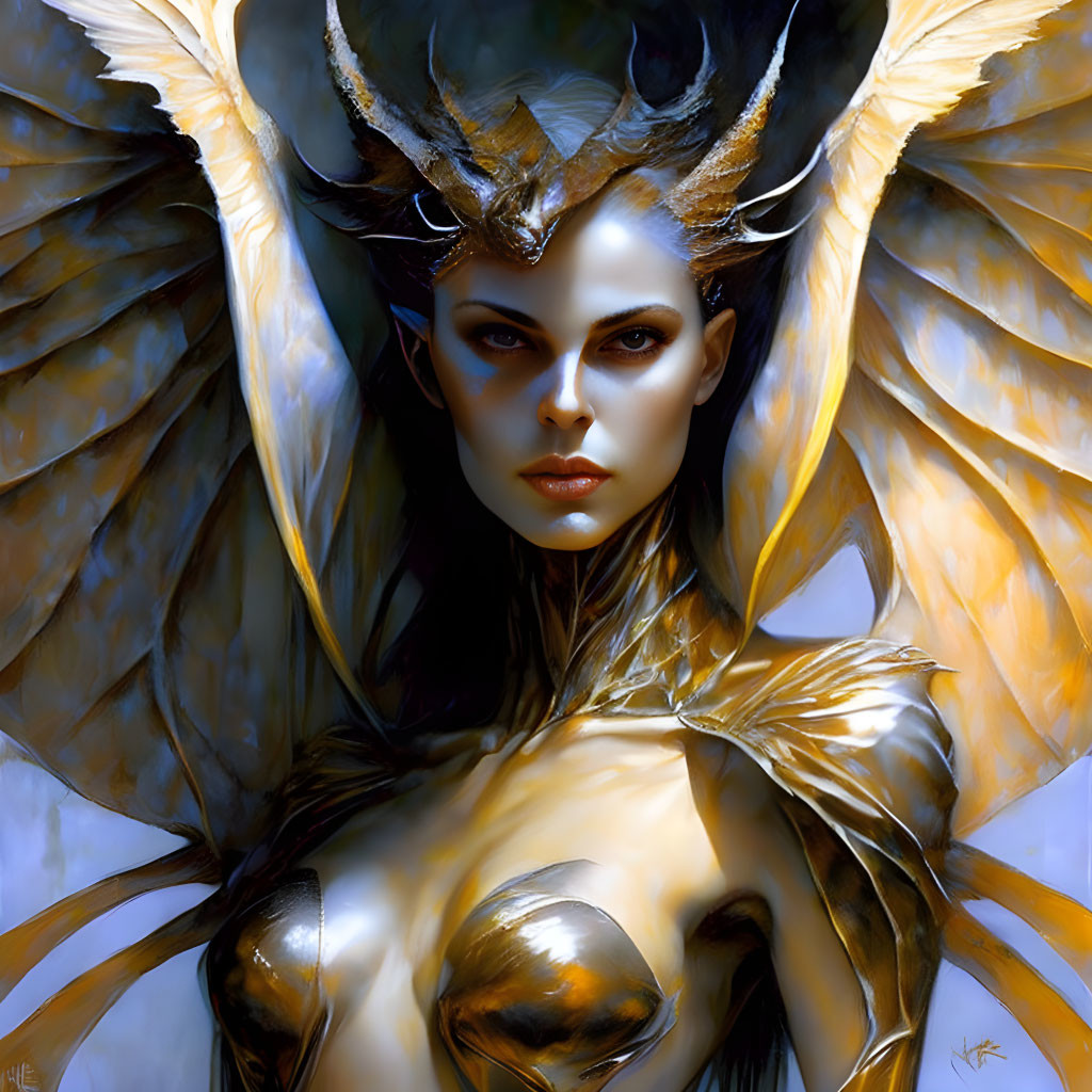 Stylized woman with wings and golden armor on light background | Deep Dream  Generator