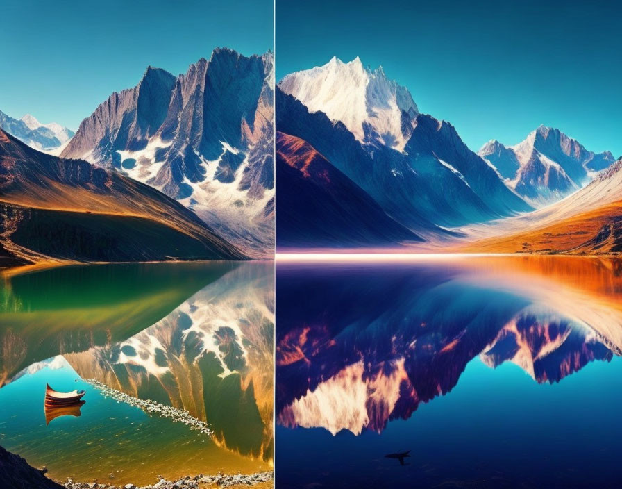 Contrasting mountain landscapes in vibrant diptych