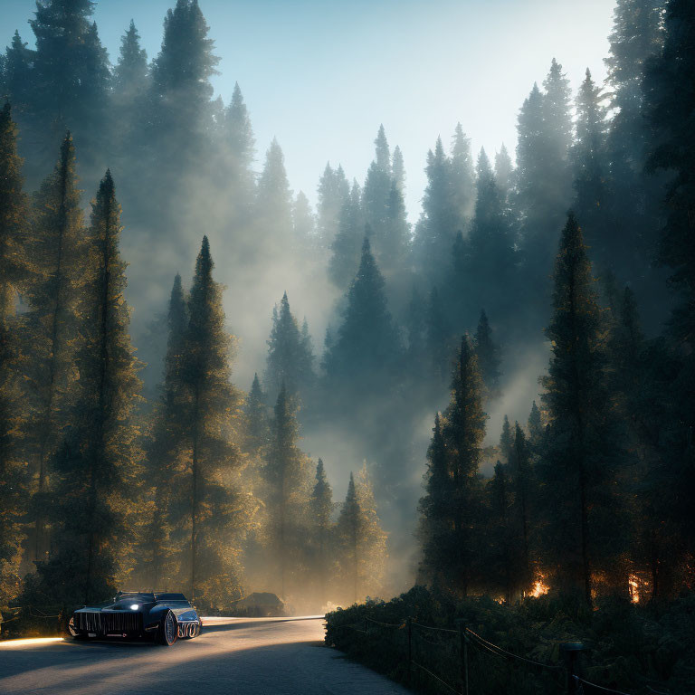 Bat mobile driving through the mountains.