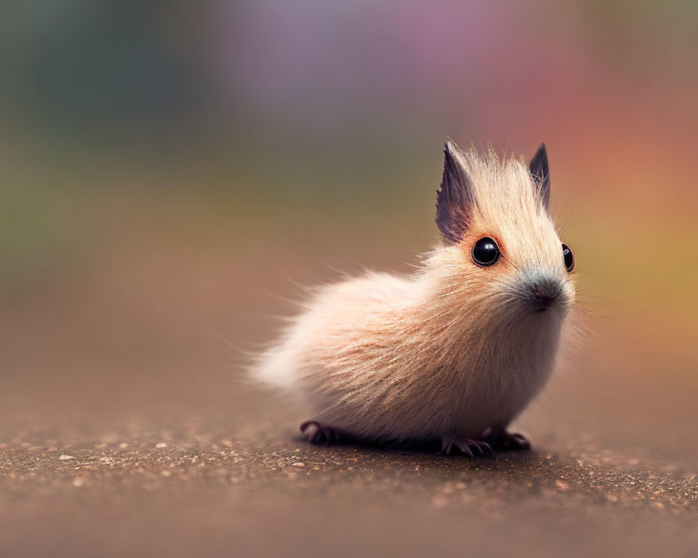 Fluffy cream-colored creature on colorful backdrop