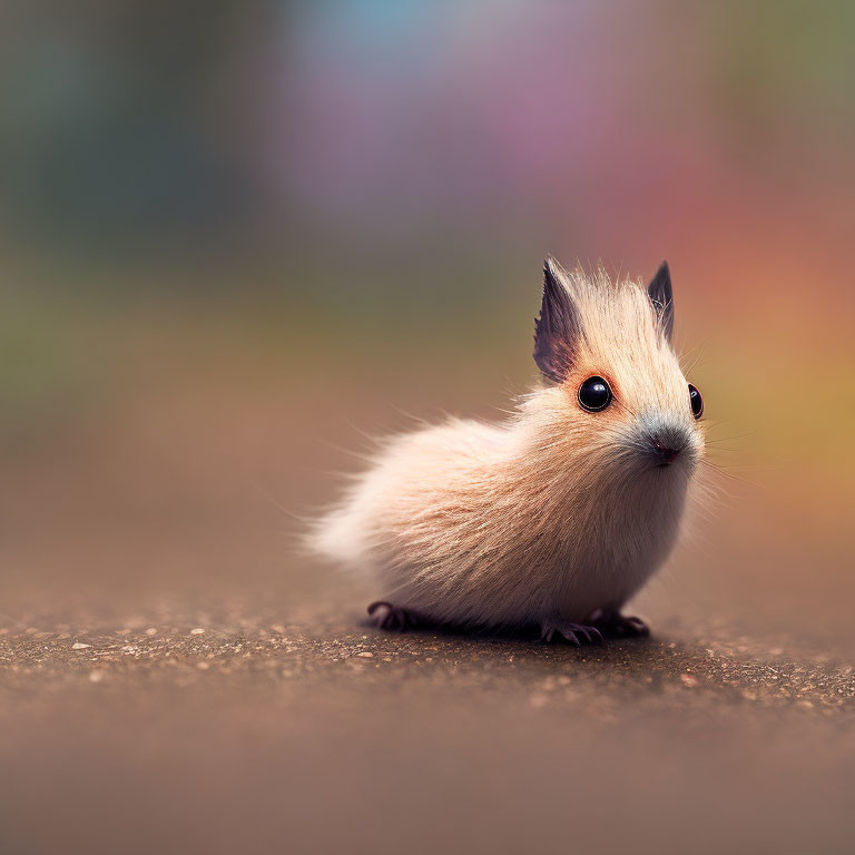 Fluffy cream-colored creature on colorful backdrop