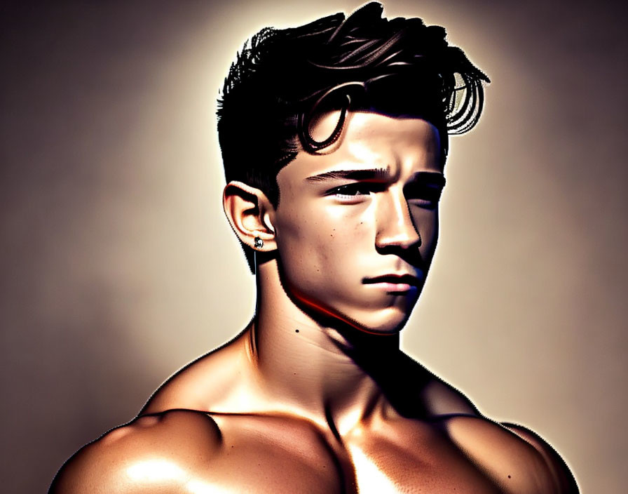 Trendy young man portrait with dramatic lighting and shadows