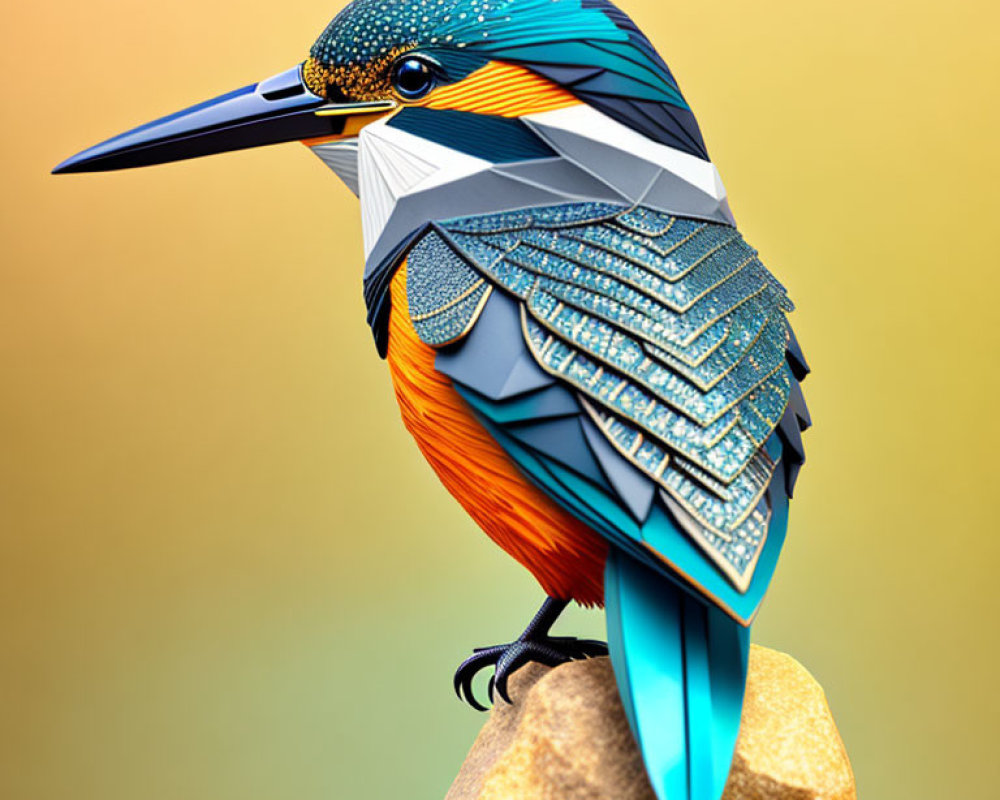 Stylized kingfisher bird digital artwork with vibrant blue and orange plumage