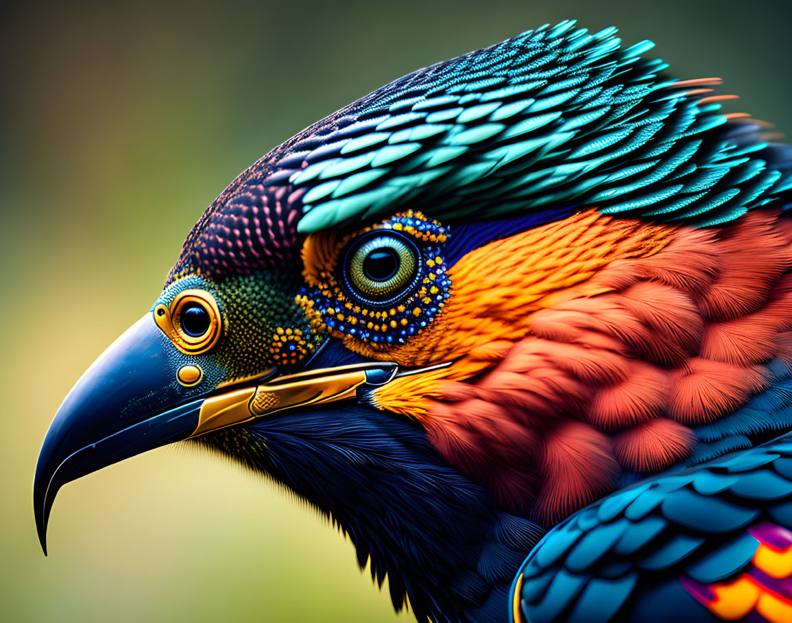 Colorful Bird with Blue, Orange, and Yellow Feathers and Detailed Eye Pattern