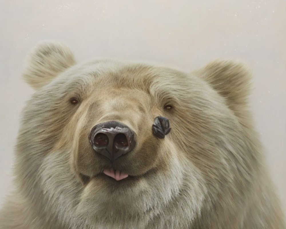 Close-Up Bear Face with Butterfly Perched - Friendly Expression