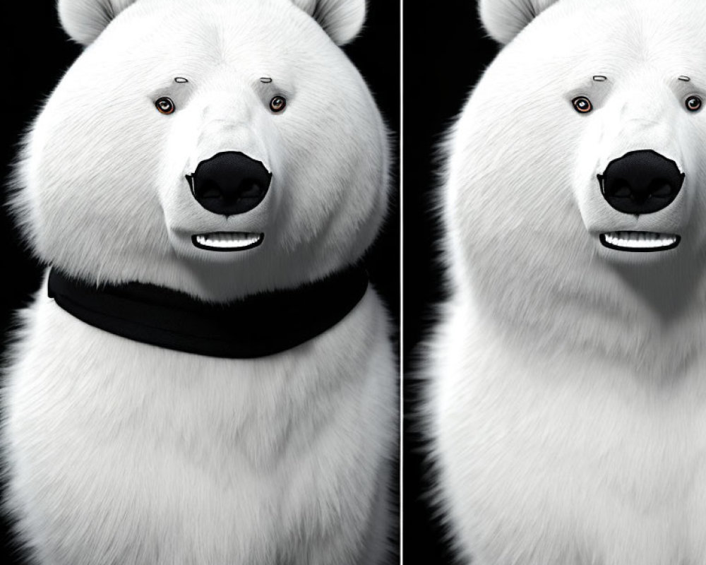 Stylized polar bear with black collar: Closed and smiling mouth