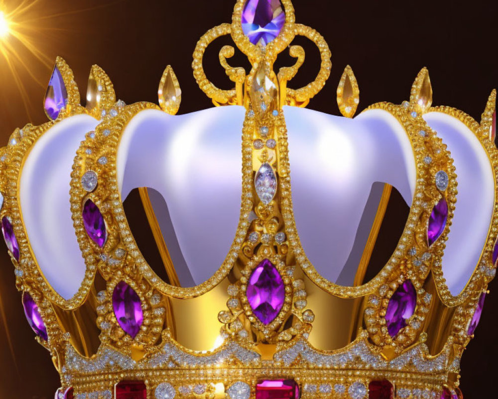 Intricate golden crown with purple gemstones and diamonds