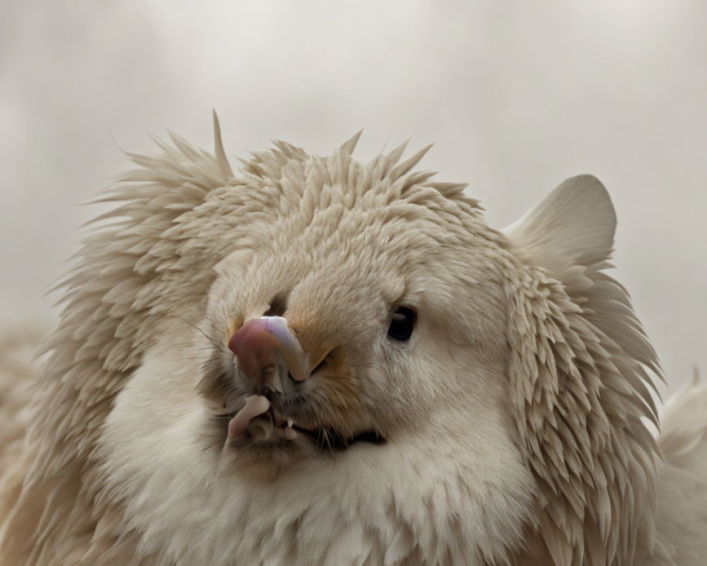 Cream-Colored Cockatoo with Ruffled Feathers and Tilted Head