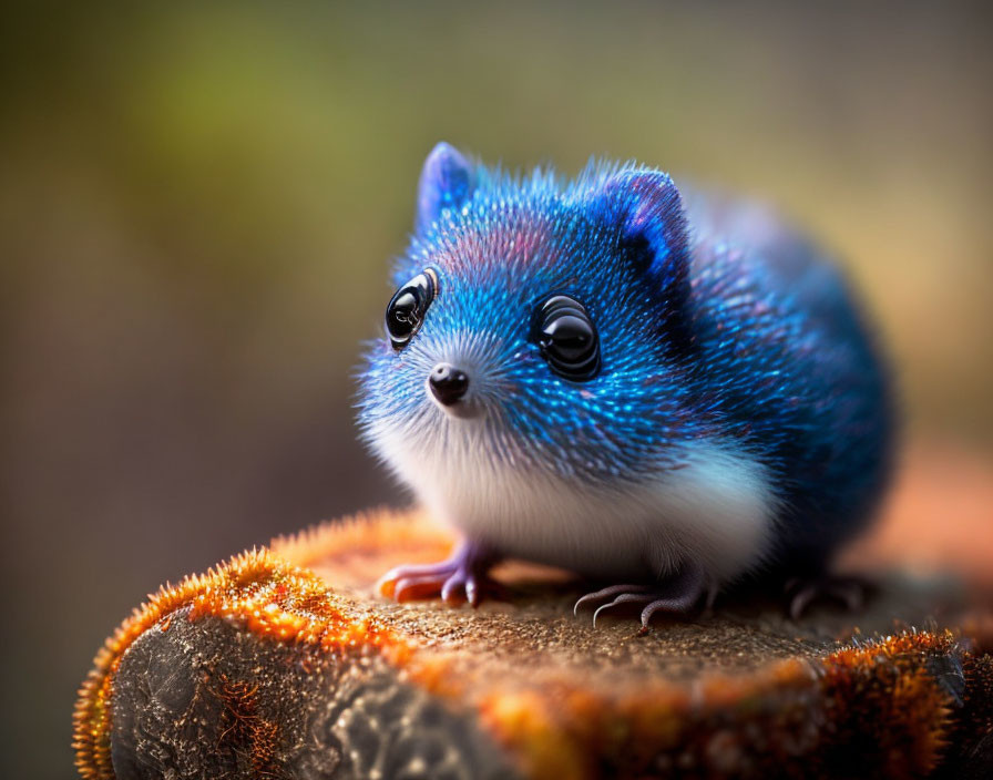 Vibrant blue fantasy creature with large glossy eyes on textured surface