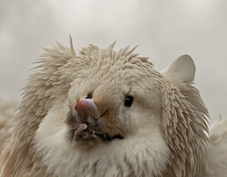 Cream-Colored Cockatoo with Ruffled Feathers and Tilted Head