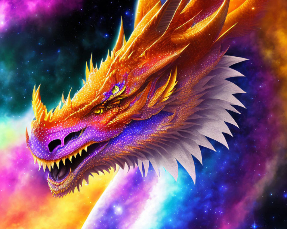 Colorful Dragon Roaring in Cosmic Sky