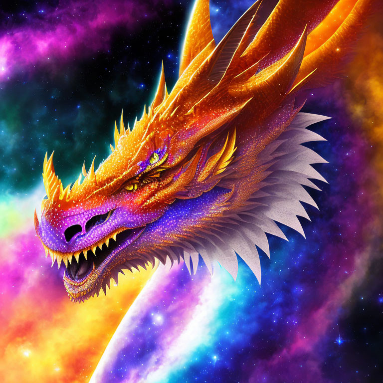 Colorful Dragon Roaring in Cosmic Sky