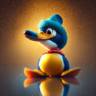 Vibrant Duck Illustration with Blue, Yellow, and Red Colors