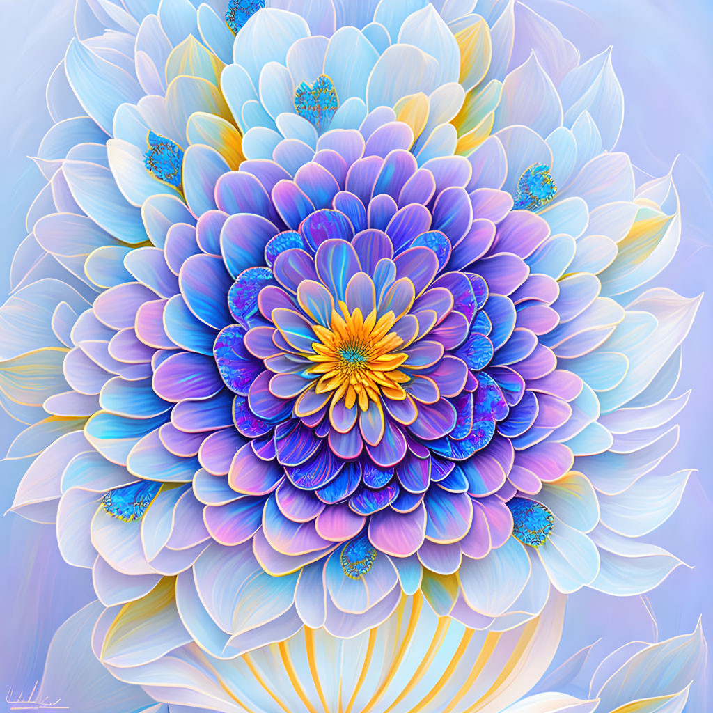 Layered Lotus Flower Artwork in Vibrant Blue and Purple Tones