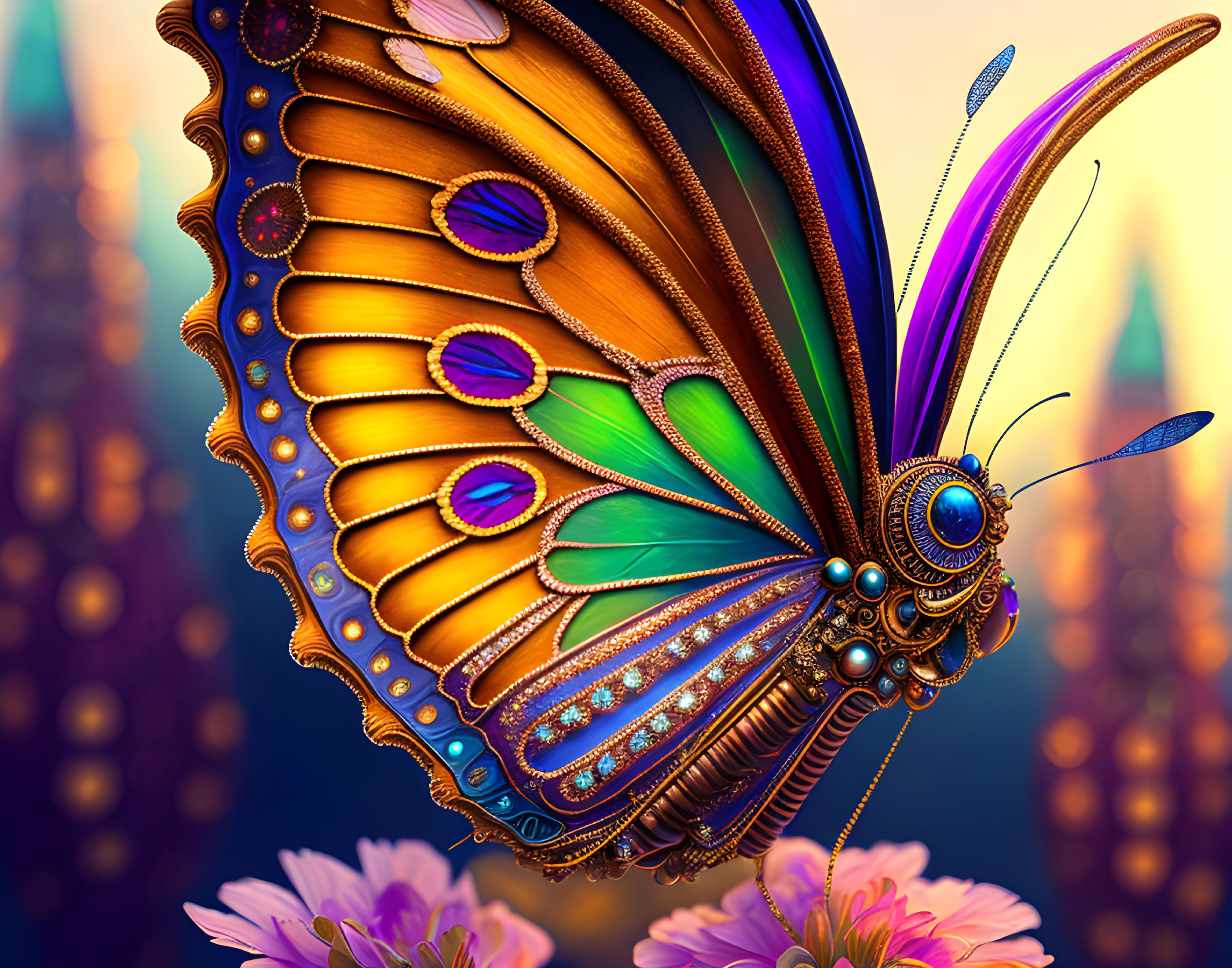 Colorful Butterfly Illustration with Jewel-Like Patterns on Wings