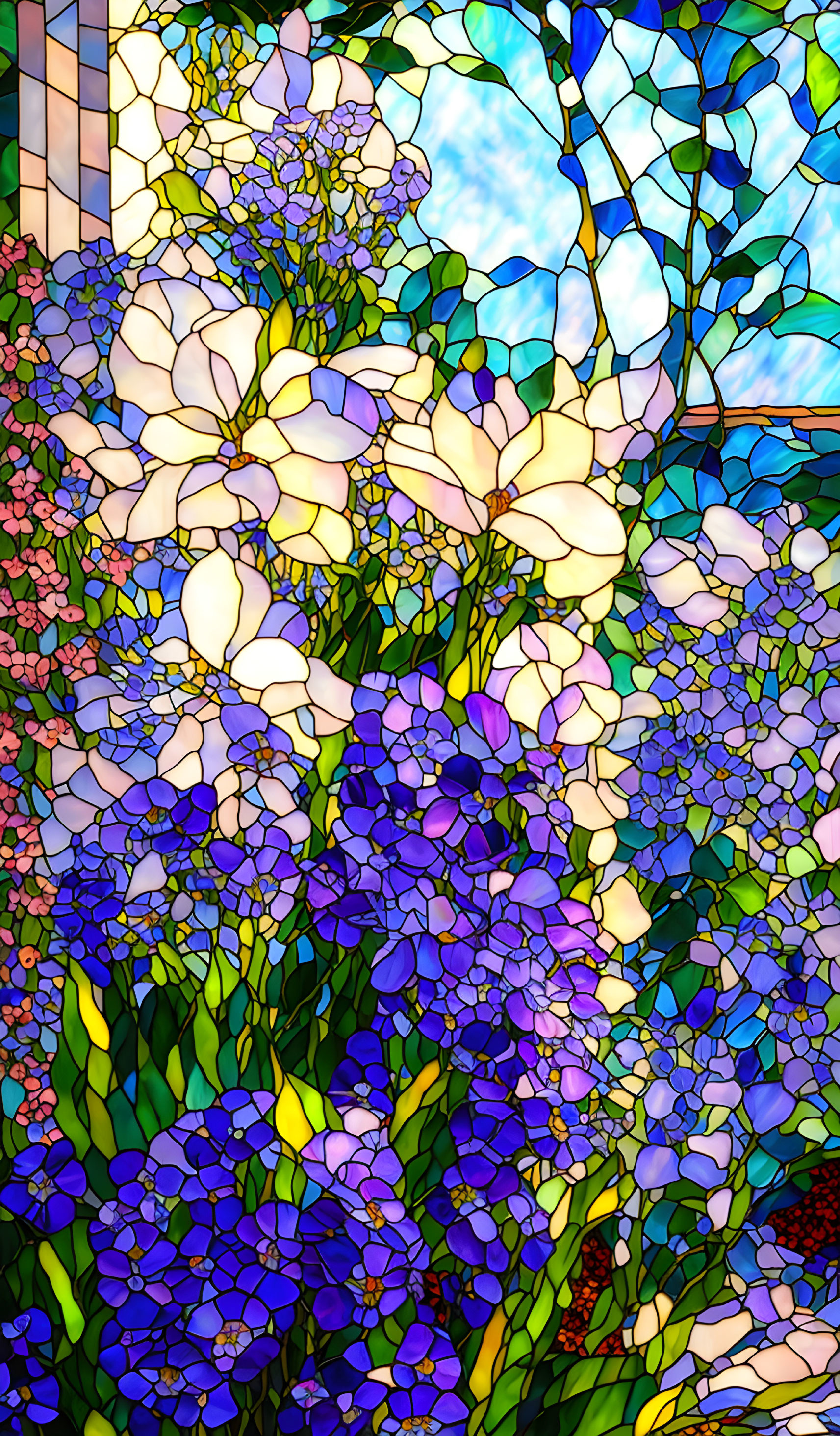 Colorful Floral Stained Glass Window with Intricate Design