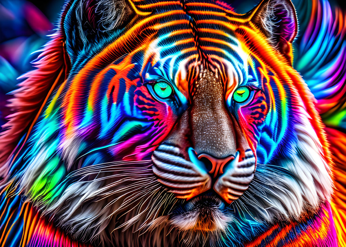 Colorful Tiger Face Artwork with Neon Hues