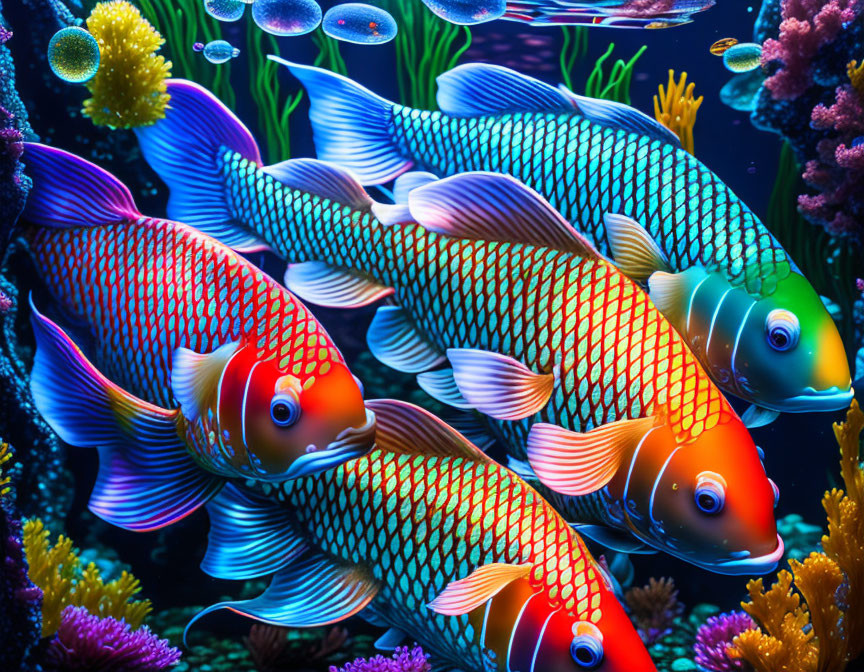 Colorful Fish and Marine Life in Vibrant Coral Reef