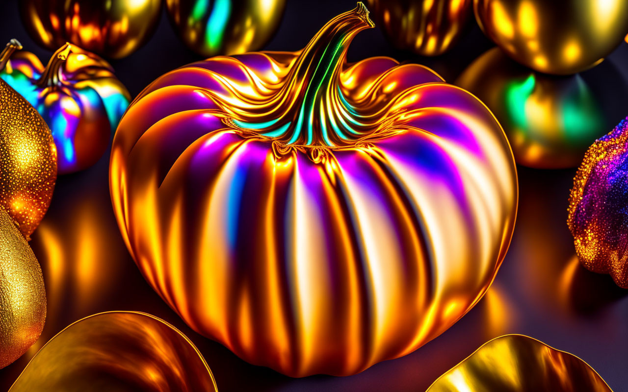 Colorful Digital Pumpkin Art on Dark Background