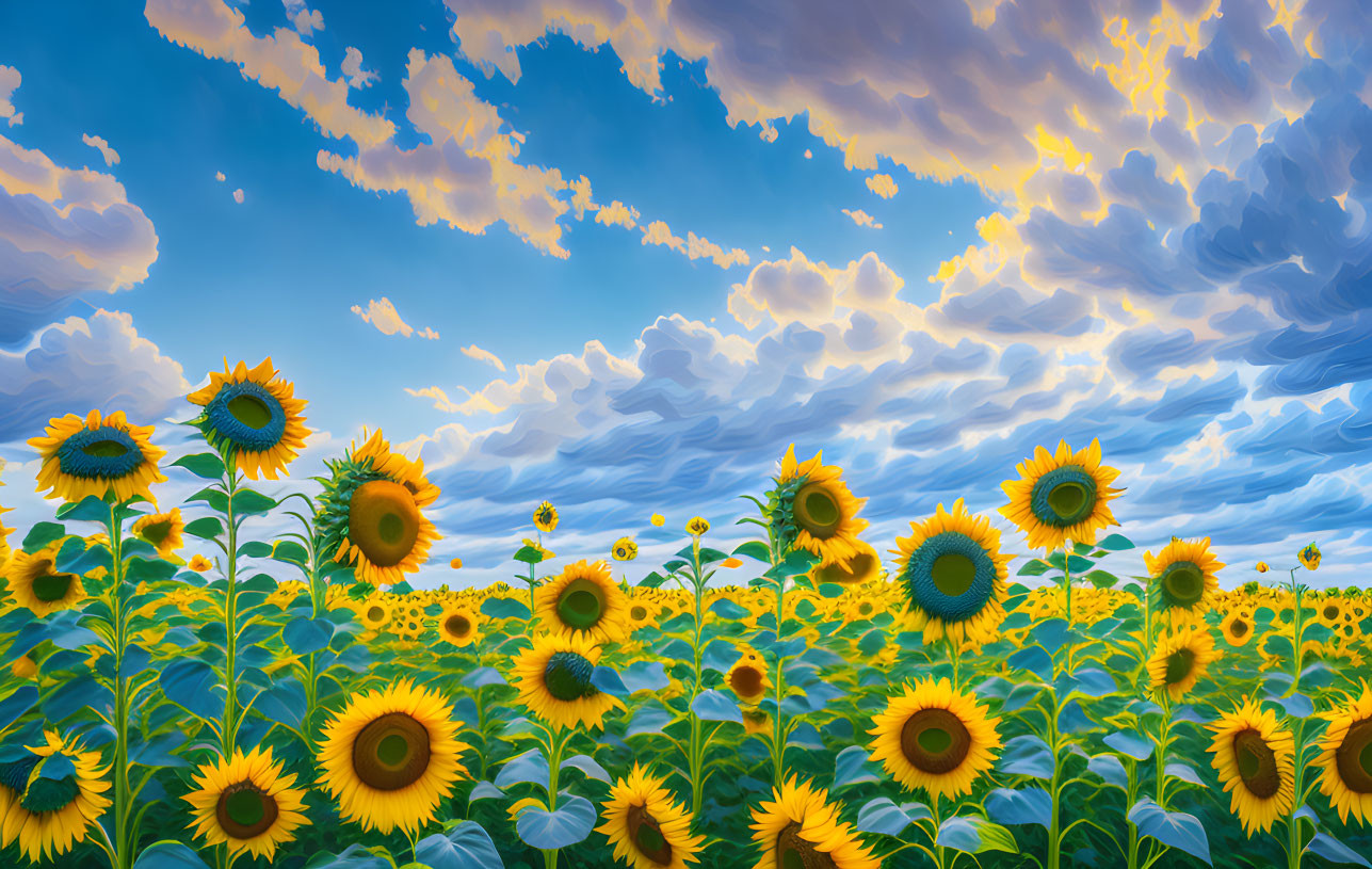 Sunflower Field Landscape at Sunrise or Sunset