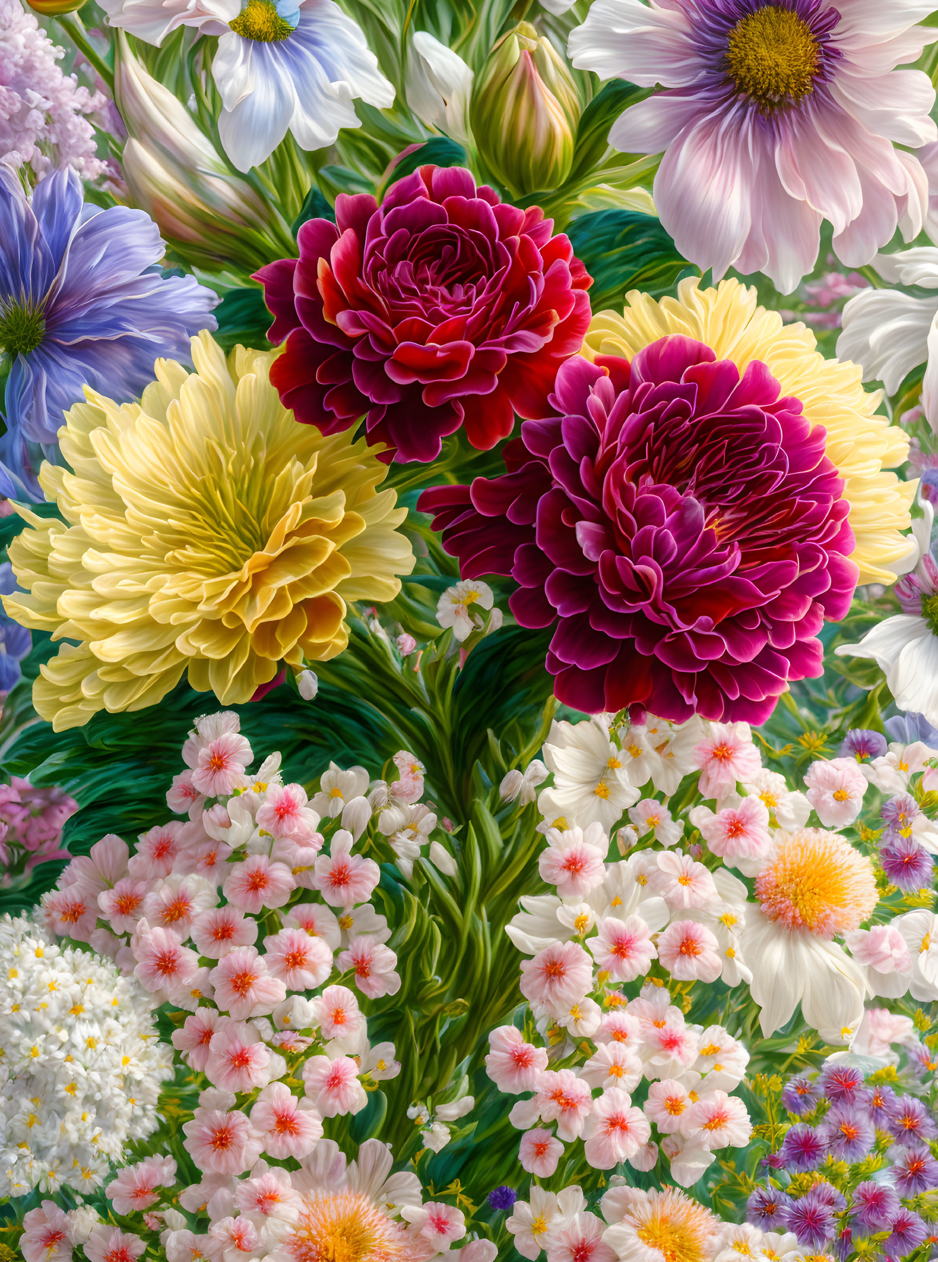 Colorful Flower Arrangement with Dahlias, Chrysanthemums, and Cosmos