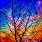 Multicolored Leaves Stained Glass Illustration on Blue Sky