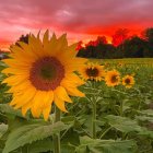 Sunflower field illustration: vibrant sunset scene